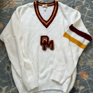 Vintage Classic V-Neck Cheerleading Sweater with Maroon and Gold Details